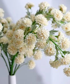 HIER_1140 2 Bushes | 33" Ivory Artificial Silk Chrysanthemum Mum Flower Bouquets