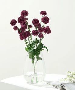 HIER_1140 2 Bushes | 33" Burgundy Artificial Chrysanthemum Mum Flower Bouquets Artificial Flower & Plants