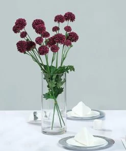 HIER_1140 2 Bushes | 33" Burgundy Artificial Chrysanthemum Mum Flower Bouquets Artificial Flower & Plants 24 HIER_1140 2 Bushes | 33