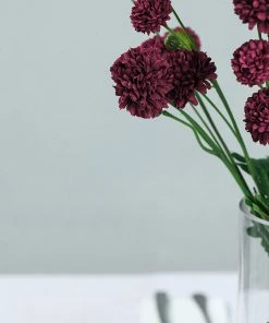 HIER_1140 2 Bushes | 33" Burgundy Artificial Chrysanthemum Mum Flower Bouquets Artificial Flower & Plants 21 HIER_1140 2 Bushes | 33