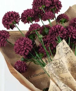 HIER_1140 2 Bushes | 33" Burgundy Artificial Chrysanthemum Mum Flower Bouquets Artificial Flower & Plants 23 HIER_1140 2 Bushes | 33