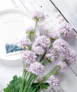 HIER_1140 Faux Carnations | Mums 2 Bushes | 33" Lavender Artificial Chrysanthemum Mum Flower Bouquets