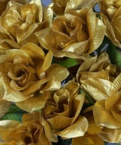 HIER_1100 24 Bushes | 13" Stems Gold Artificial Full Bloom Rose Flower Bouquets
