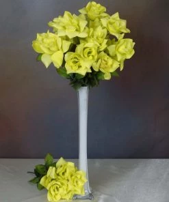 HIER_1100 24 Bushes | 13" Lime Green Artificial Full Bloom Rose Flower Bouquets