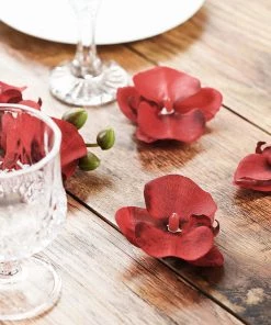 HIER_1150 Chargers & Centerpieces 20 Flower Heads | 4" Red Artificial Silk Orchids DIY Crafts