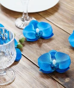 HIER_1150 20 Flower Heads | 4" Royal Blue Artificial Silk Orchids DIY Crafts