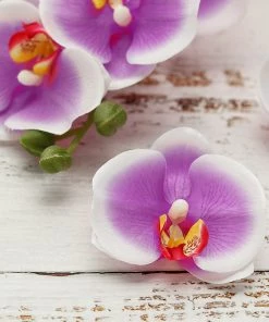 HIER_1150 20 Flower Heads | 4" Purple/White Artificial Silk Orchids DIY Crafts Chargers & Centerpieces