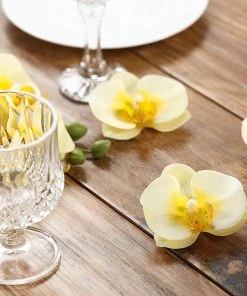 HIER_1150 Chargers & Centerpieces 20 Flower Heads | 4" Yellow Artificial Silk Orchids DIY Crafts