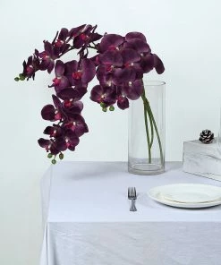HIER_1150 Faux Tulips & Others 2 Stems | 40" Tall Eggplant Artificial Silk Orchid Flower Bouquets