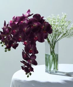 HIER_1150 Faux Tulips & Others 2 Stems | 40" Tall Eggplant Artificial Silk Orchid Flower Bouquets 24 HIER_1150 Faux Tulips & Others 2 Stems | 40