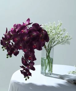 HIER_1150 Faux Tulips & Others 2 Stems | 40" Tall Eggplant Artificial Silk Orchid Flower Bouquets 19 HIER_1150 Faux Tulips & Others 2 Stems | 40