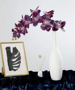 HIER_1150 Faux Tulips & Others 2 Stems | 40" Tall Eggplant Artificial Silk Orchid Flower Bouquets