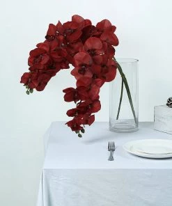 HIER_1150 Faux Tulips & Others 2 Stems | 40" Tall Red Artificial Silk Orchid Flower Bouquets