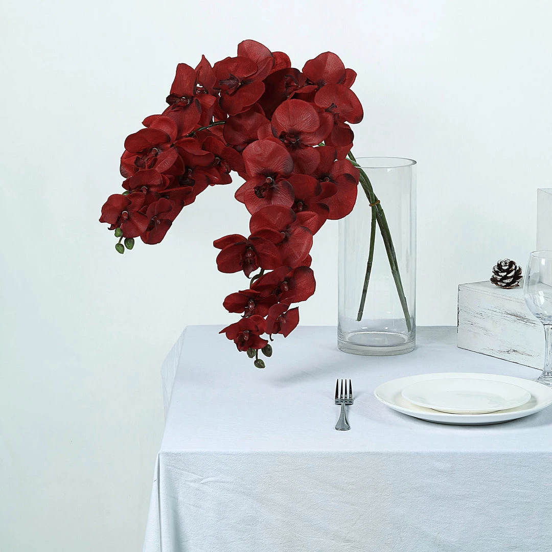 HIER_1150 Faux Tulips & Others 2 Stems | 40" Tall Red Artificial Silk Orchid Flower Bouquets 1 HIER_1150 Faux Tulips & Others 2 Stems | 40" Tall Red Artificial Silk Orchid Flower Bouquets