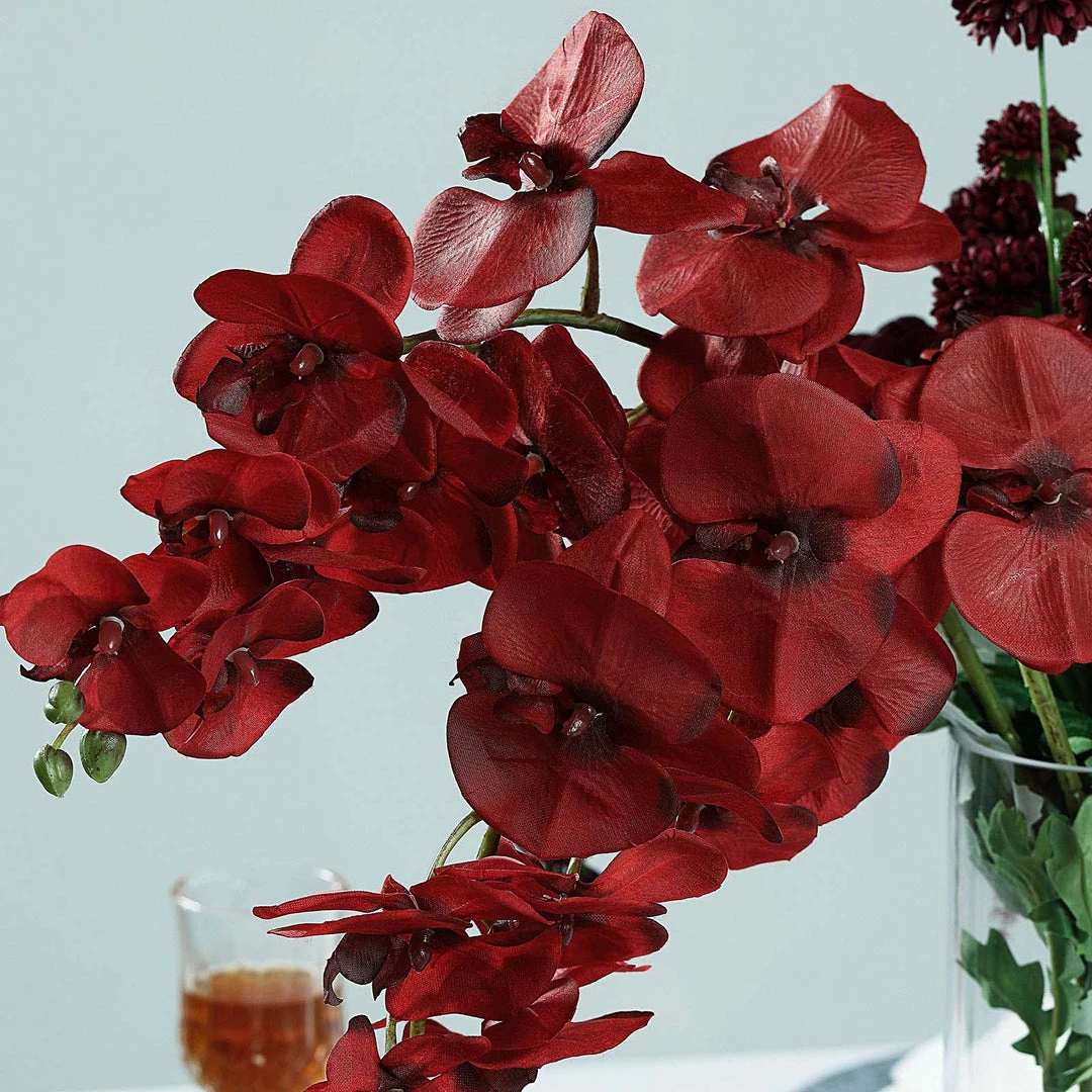 HIER_1150 Faux Tulips & Others 2 Stems | 40" Tall Red Artificial Silk Orchid Flower Bouquets 8 HIER_1150 Faux Tulips & Others 2 Stems | 40" Tall Red Artificial Silk Orchid Flower Bouquets
