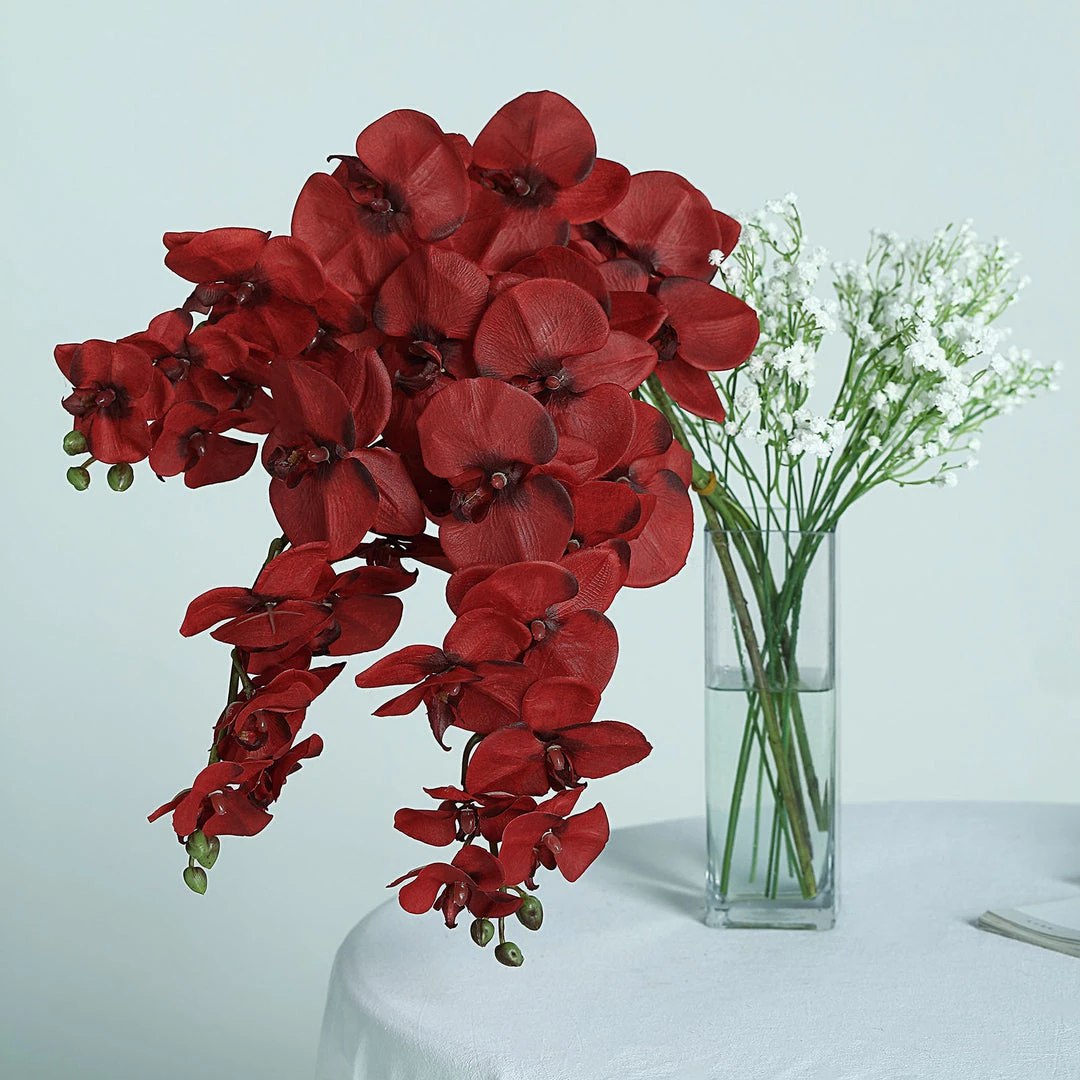 HIER_1150 Faux Tulips & Others 2 Stems | 40" Tall Red Artificial Silk Orchid Flower Bouquets 6 HIER_1150 Faux Tulips & Others 2 Stems | 40" Tall Red Artificial Silk Orchid Flower Bouquets