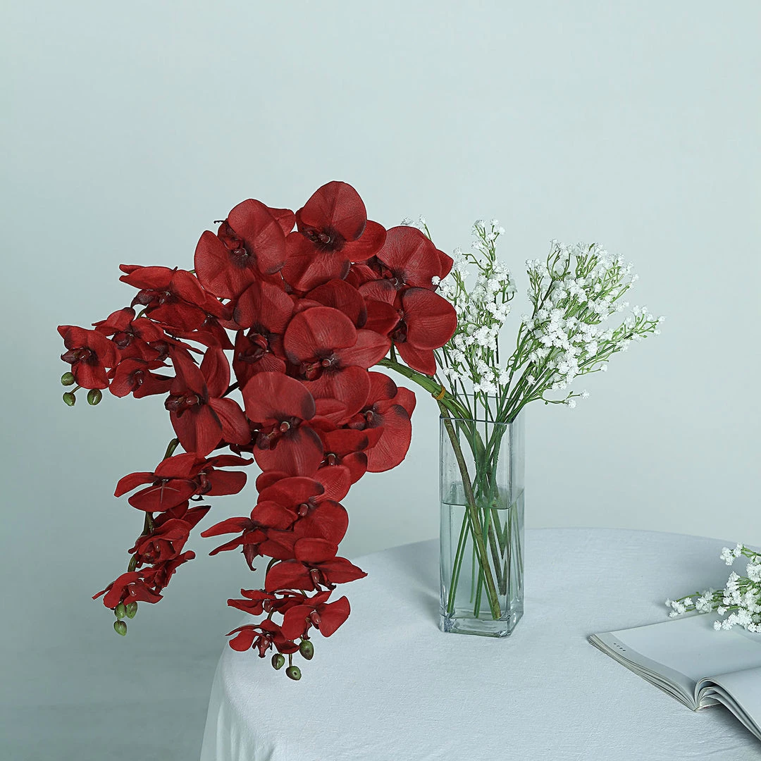 HIER_1150 Faux Tulips & Others 2 Stems | 40" Tall Red Artificial Silk Orchid Flower Bouquets 11 HIER_1150 Faux Tulips & Others 2 Stems | 40" Tall Red Artificial Silk Orchid Flower Bouquets