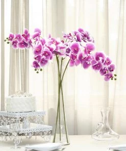 HIER_1400 Faux Tulips & Others 2 Stems | 40" Tall White/Purple Artificial Silk Orchid Flower Bouquets