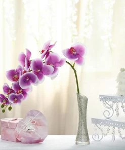 HIER_1400 Faux Tulips & Others 2 Stems | 40" Tall White/Purple Artificial Silk Orchid Flower Bouquets