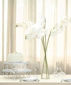 HIER_1400 Faux Tulips & Others 2 Stems | 40" Tall White Artificial Silk Orchid Flower Bouquets