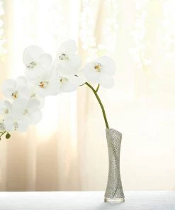HIER_1400 Faux Tulips & Others 2 Stems | 40" Tall White Artificial Silk Orchid Flower Bouquets