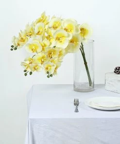 HIER_1150 2 Stems | 40" Tall White/Yellow Artificial Silk Orchid Flower Bouquets