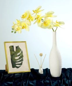 HIER_1150 2 Stems | 40" Tall White/Yellow Artificial Silk Orchid Flower Bouquets