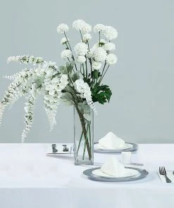 HIER_1150 2 Bushes | 34" White Artificial Foxglove Orchid Flower Bouquet Stem – Silk Flower Branch Spray