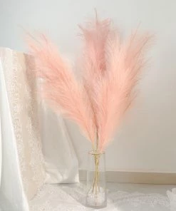 HIER_1400 3 Stems | 44" Dusty Rose Artificial Pampas Grass Plant Sprays, Faux Branches Vase Flower Arrangement Chargers & Centerpieces