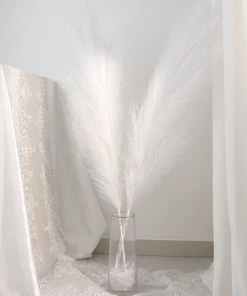 HIER_1400 3 Stems | 44" White Artificial Pampas Grass Plant Sprays, Faux Branches Vase Flower Arrangement Chargers & Centerpieces