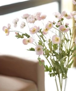 HIER_1400 Artificial Flower & Plants 2 Stems | 33" Blush/Rose Gold Artificial Silk Poppy Flower Bouquet Bushes