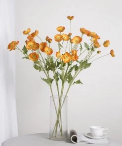 HIER_1400 2 Stems | 33" Orange Artificial Silk Poppy Flower Bouquet Bushes Faux Tulips & Others
