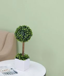 HIER_1600 Chargers & Centerpieces 16" Green Artificial Boxwood Topiary Ball Tree In White Planter Pot 20 HIER_1600 Chargers & Centerpieces 16