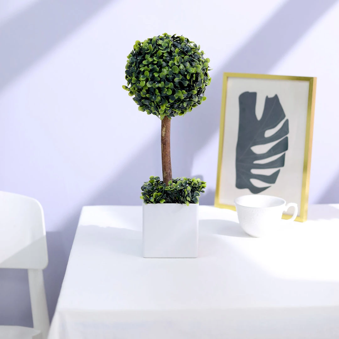 HIER_1600 Chargers & Centerpieces 16" Green Artificial Boxwood Topiary Ball Tree In White Planter Pot 10 HIER_1600 Chargers & Centerpieces 16" Green Artificial Boxwood Topiary Ball Tree In White Planter Pot