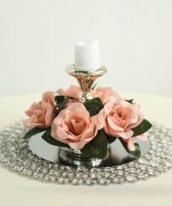 HIER_1600 4 Pack | 3" Dusty Rose Artificial Silk Rose Flower Candle Ring Wreaths Chargers & Centerpieces
