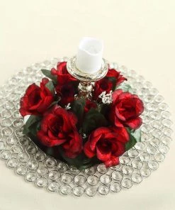HIER_1600 4 Pack | 3" Black/Red Artificial Silk Rose Flower Candle Ring Wreaths Chargers & Centerpieces