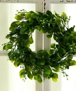 HIER_1220 2 Pack | 4" Green Artificial Boxwood Leaf Pillar Candle Ring Wreaths