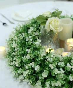 HIER_1220 2 Pack | 21" White Tip Artificial Lifelike Genlisea Leaf Spring Wreath Artificial Flower & Plants