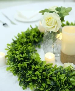 HIER_1220 2 Pack | 21" Green Artificial Lifelike Boxwood Leaf Spring Wreaths Artificial Flower & Plants