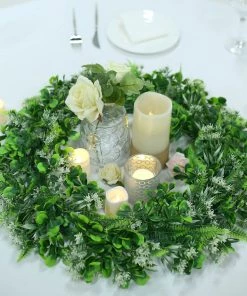 HIER_1220 2 Pack | 22" White/Green Artificial Lifelike Boxwood Fern Mix Spring Wreaths