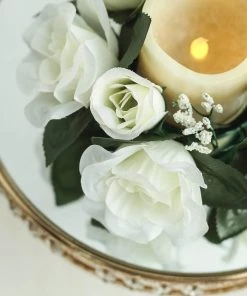 HIER_1600 Chargers & Centerpieces 4 Pack | 3" Ivory Artificial Silk Rose Flower Candle Ring Wreaths 23 HIER_1600 Chargers & Centerpieces 4 Pack | 3