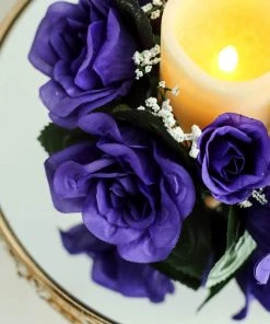 HIER_1600 4 Pack | 3" Purple Artificial Silk Rose Flower Candle Ring Wreaths Chargers & Centerpieces 19 HIER_1600 4 Pack | 3