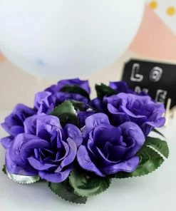 HIER_1600 4 Pack | 3" Purple Artificial Silk Rose Flower Candle Ring Wreaths Chargers & Centerpieces 21 HIER_1600 4 Pack | 3