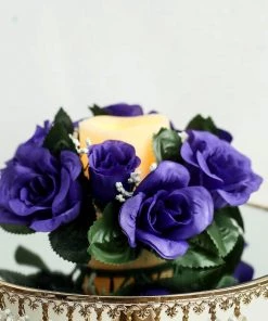 HIER_1600 4 Pack | 3" Purple Artificial Silk Rose Flower Candle Ring Wreaths Chargers & Centerpieces 17 HIER_1600 4 Pack | 3
