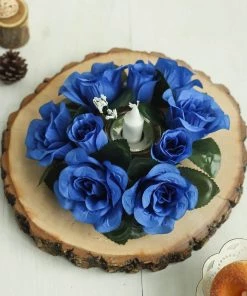 HIER_1600 4 Pack | 3" Royal Blue Artificial Silk Rose Flower Candle Ring Wreaths