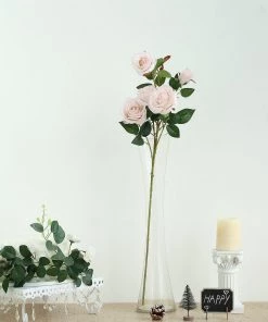HIER_1400 2 Bouquets | 33" Tall Blush/Rose Gold Artificial Silk Rose Flower Bush