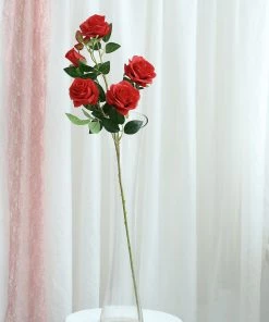 HIER_1400 Artificial Flower & Plants 2 Bouquets | 33" Tall Red Artificial Silk Rose Flower Bush Stems