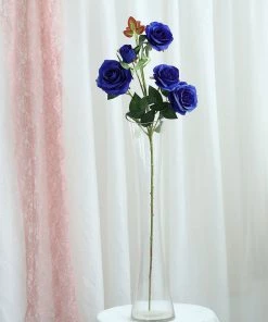 HIER_1400 2 Bouquets | 33" Tall Royal Blue Artificial Silk Rose Flower Bush Stem Artificial Roses