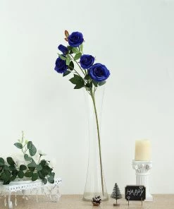 HIER_1400 2 Bouquets | 33" Tall Royal Blue Artificial Silk Rose Flower Bush Stem Artificial Roses