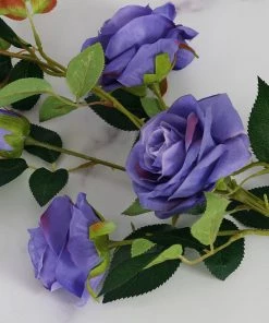 HIER_1400 2 Bouquets | 33" Tall Violet Artificial Silk Rose Flower Bush Stems